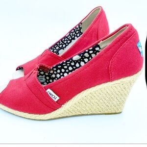 TOMS Red Canvas Wedges